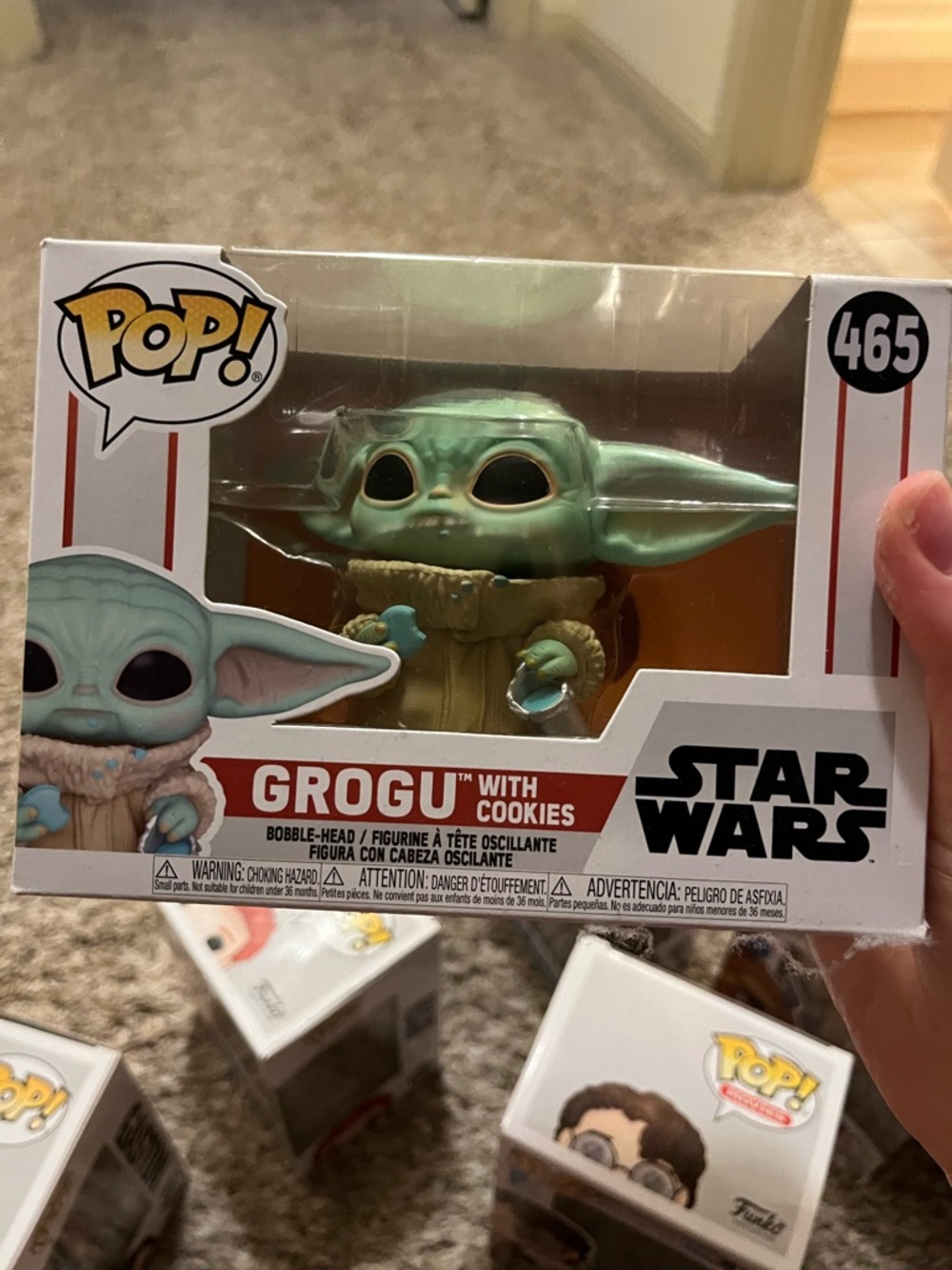 Funko Grogu Figure in Mint Green and Tan with Blue Cookies
